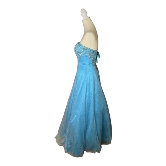 Davids Bridal Beaded Strapless Blue Dress Prom Flower Girl Gown Corset Tulle 0 - Picture 6 of 12